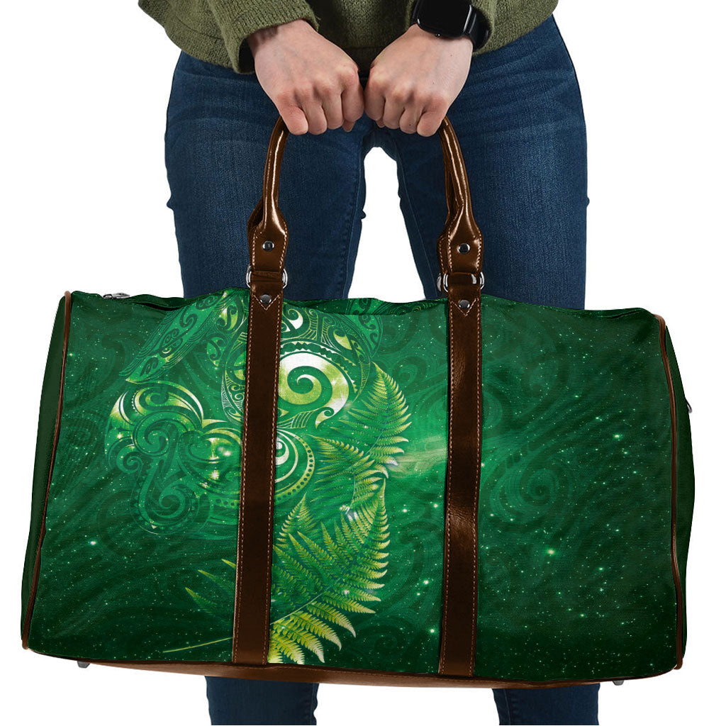 Aotearoa New Zealand New Year Travel Bag Tribal Koru Tattoo Green Galaxy Maori Silver Fern