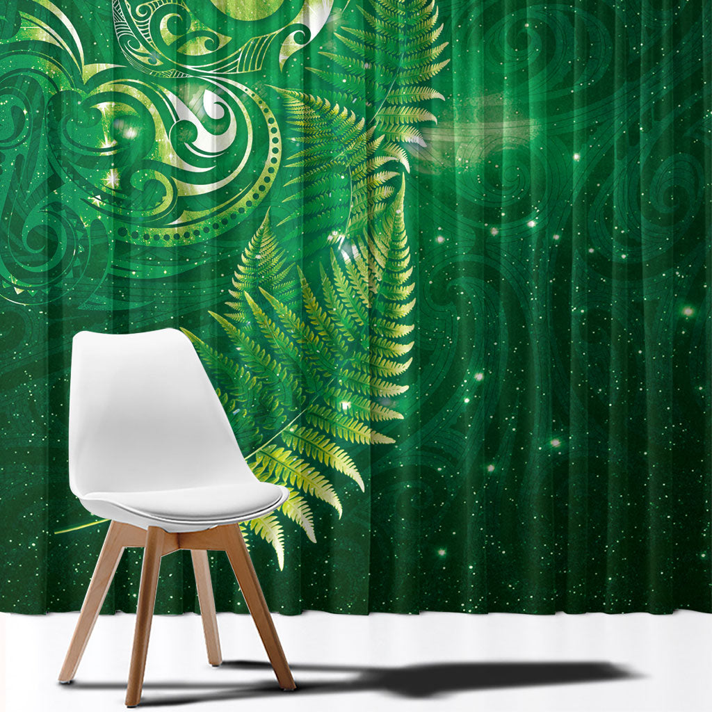Aotearoa New Zealand New Year Window Curtain Tribal Koru Tattoo Green Galaxy Maori Silver Fern