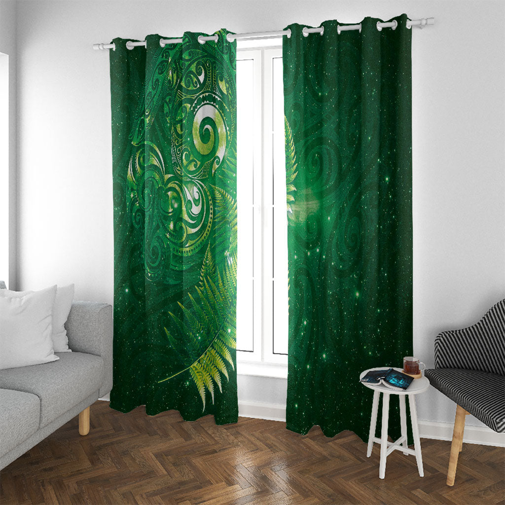 Aotearoa New Zealand New Year Window Curtain Tribal Koru Tattoo Green Galaxy Maori Silver Fern