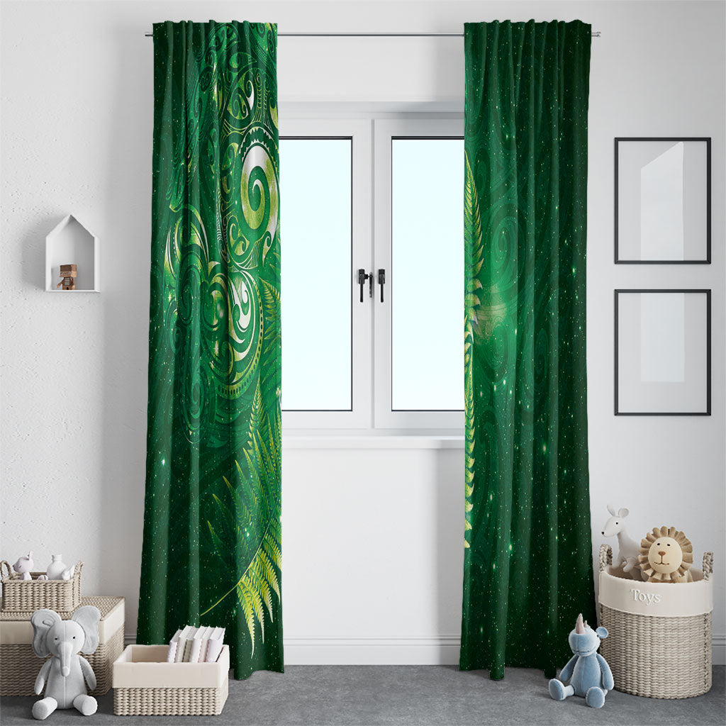 Aotearoa New Zealand New Year Window Curtain Tribal Koru Tattoo Green Galaxy Maori Silver Fern