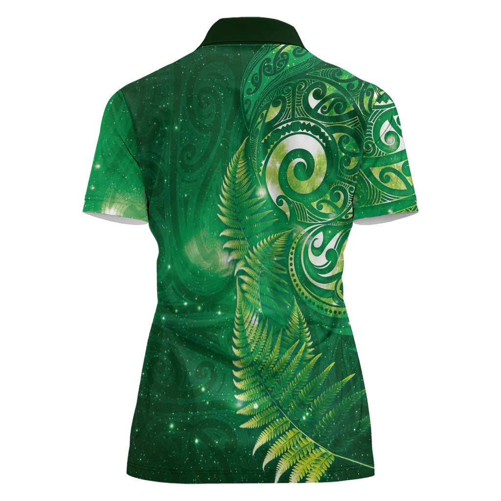 Aotearoa New Zealand New Year Women Polo Shirt Tribal Koru Tattoo Green Galaxy Maori Silver Fern LT03 - Polynesian Pride