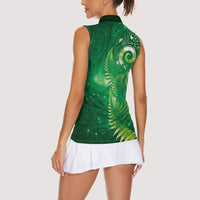 Aotearoa New Zealand New Year Women Sleeveless Polo Shirt Tribal Koru Tattoo Green Galaxy Maori Silver Fern LT03 - Polynesian Pride