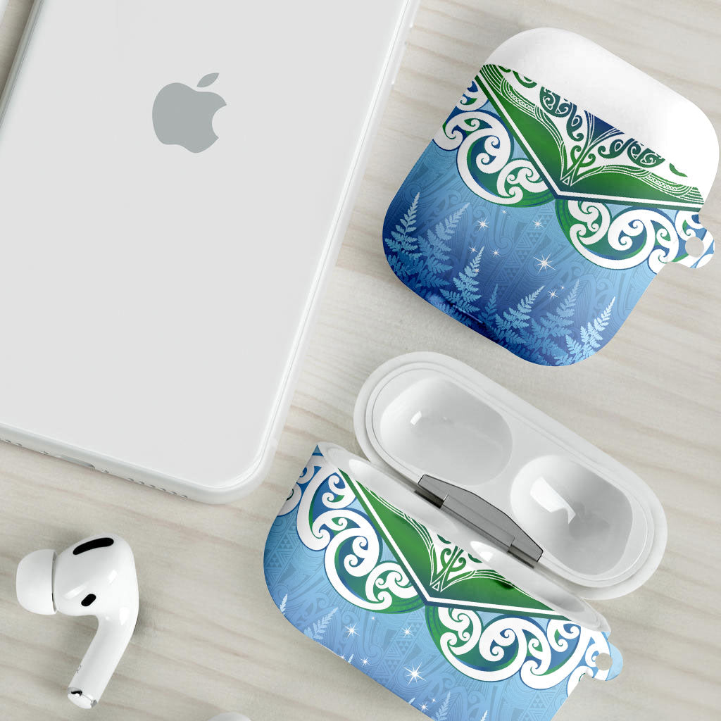 Aotearoa New Zealand New Year AirPods Case Maori Motifs with Silver Fern and Matariki Stars LT03 - Polynesian Pride