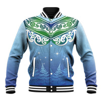 Aotearoa New Zealand New Year Baseball Jacket Maori Motifs with Silver Fern and Matariki Stars