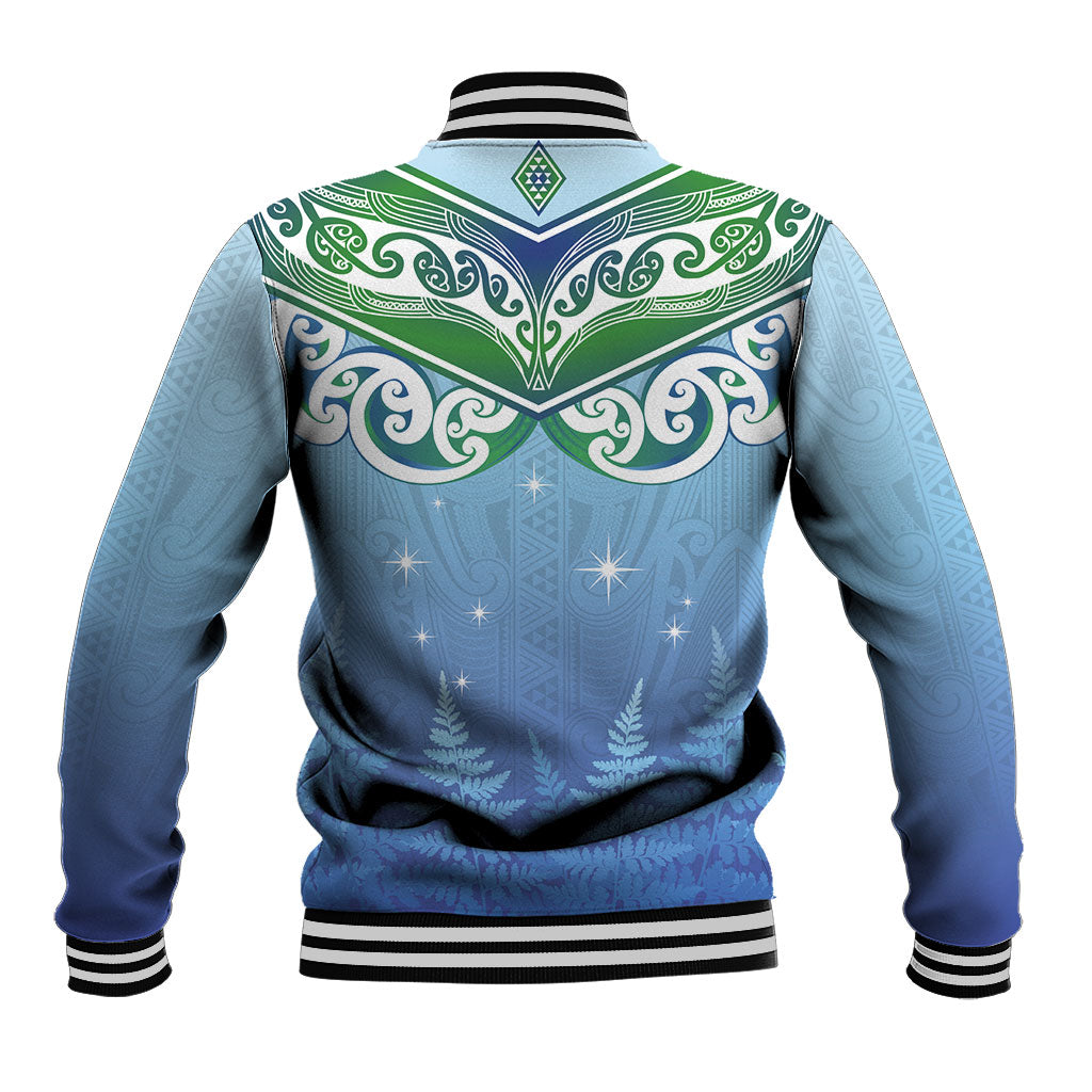 Aotearoa New Zealand New Year Baseball Jacket Maori Motifs with Silver Fern and Matariki Stars
