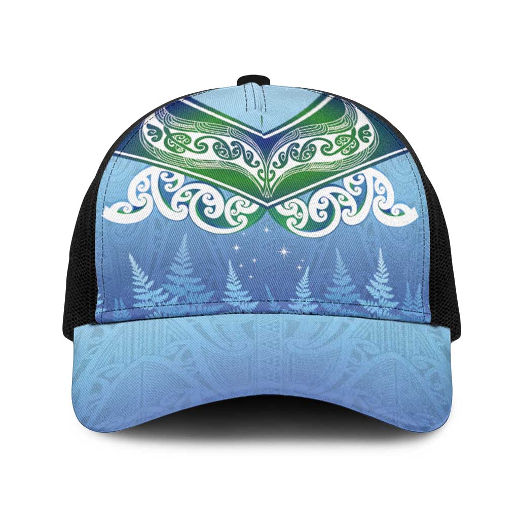 Aotearoa New Zealand New Year Baseball Net Cap Maori Motifs with Silver Fern and Matariki Stars