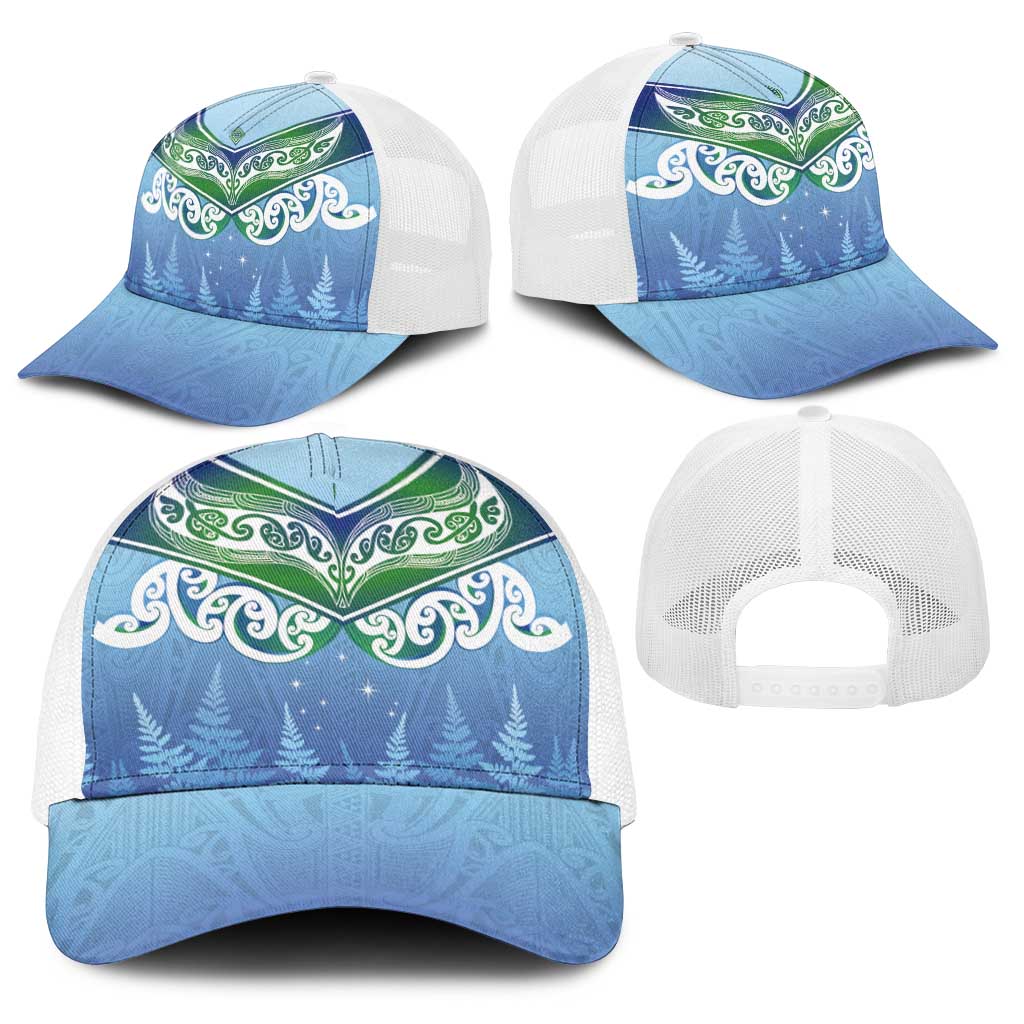 Aotearoa New Zealand New Year Baseball Net Cap Maori Motifs with Silver Fern and Matariki Stars