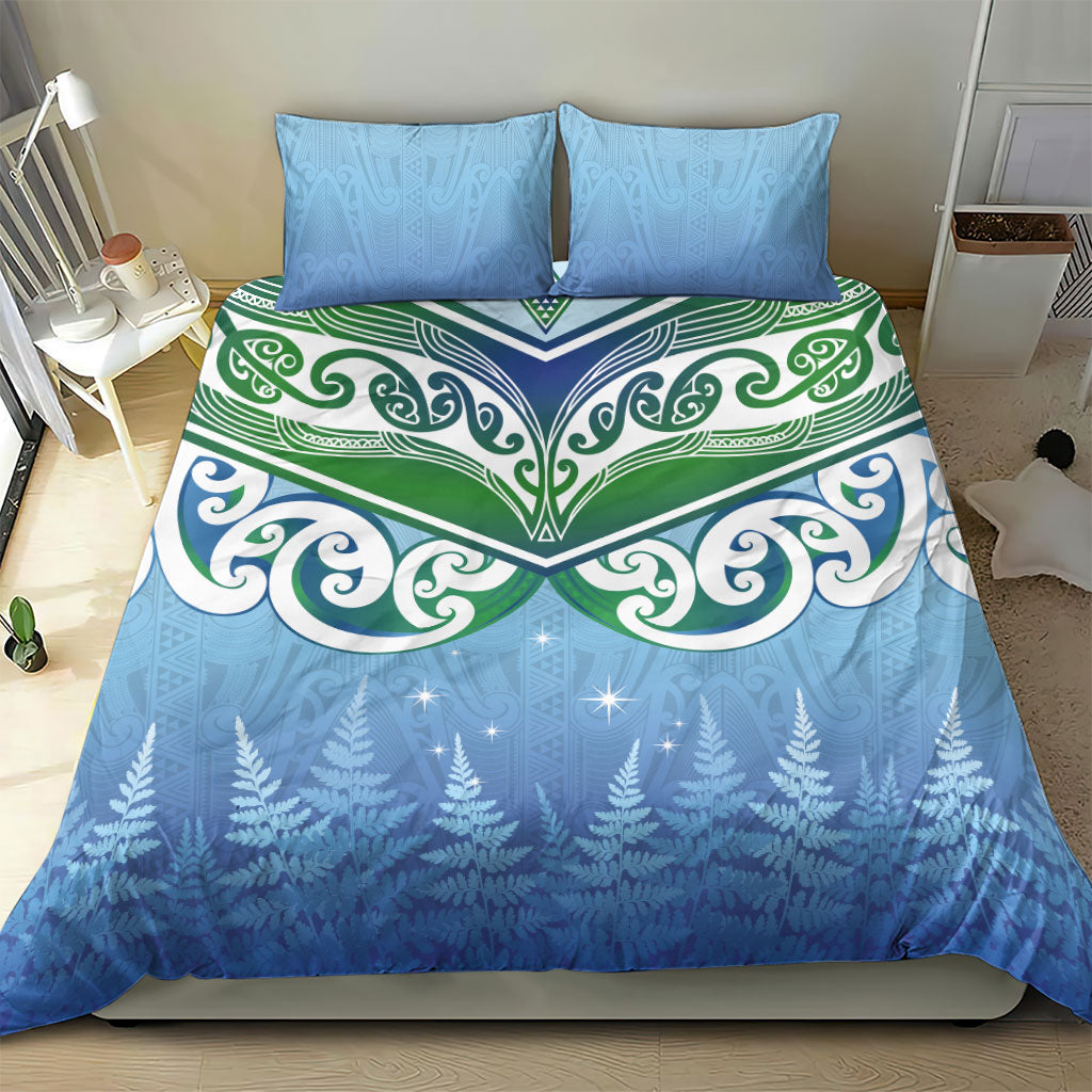 Aotearoa New Zealand New Year Bedding Set Maori Motifs with Silver Fern and Matariki Stars LT03 - Polynesian Pride