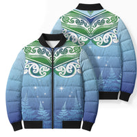 Aotearoa New Zealand New Year Bomber Puffer Jacket Maori Motifs with Silver Fern and Matariki Stars