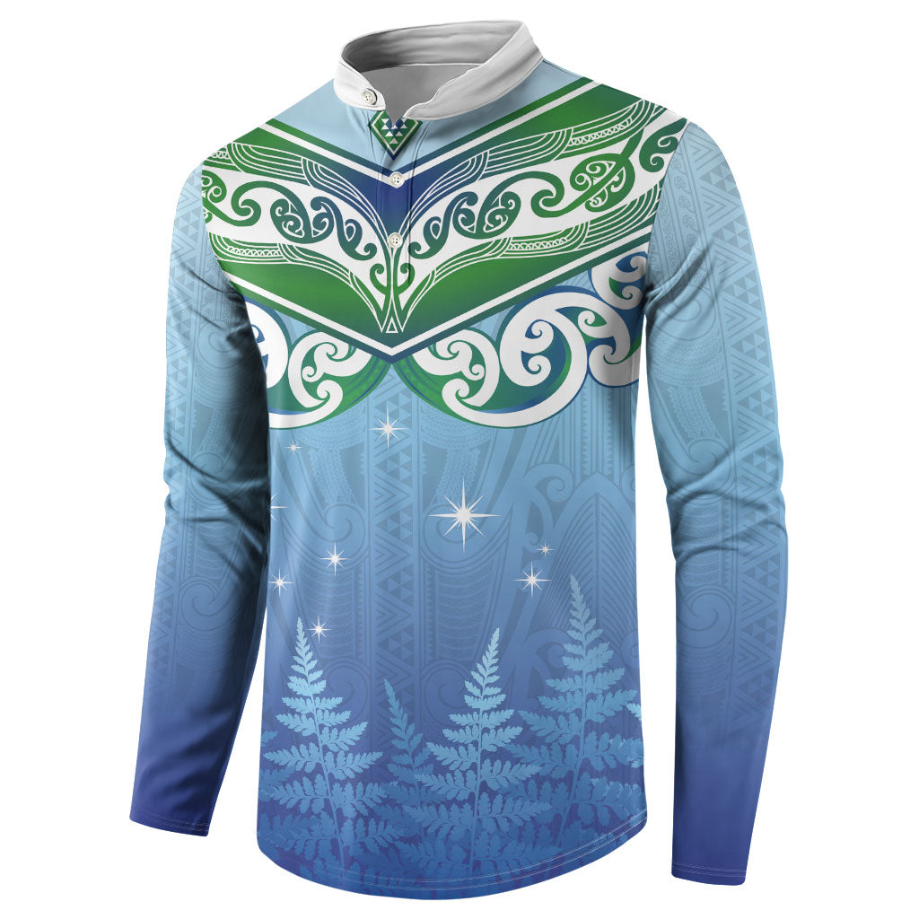 Aotearoa New Zealand New Year Button Sweatshirt Maori Motifs with Silver Fern and Matariki Stars LT03 - Polynesian Pride