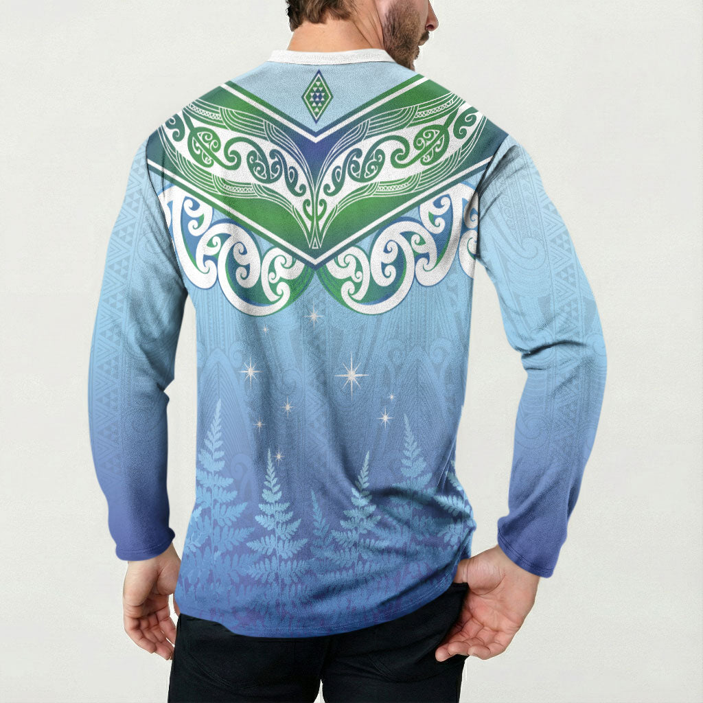 Aotearoa New Zealand New Year Button Sweatshirt Maori Motifs with Silver Fern and Matariki Stars LT03 - Polynesian Pride