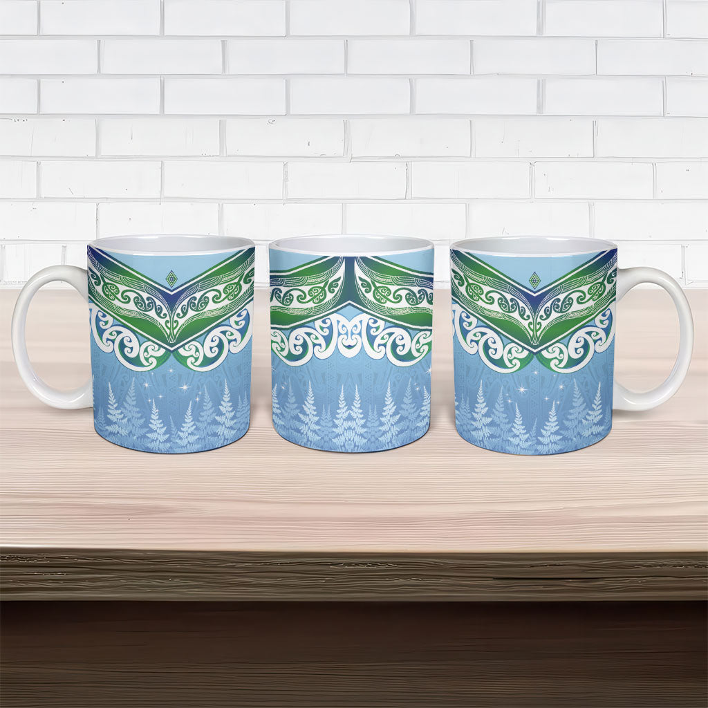 Aotearoa New Zealand New Year Ceramic Mug Maori Motifs with Silver Fern and Matariki Stars LT03 - Polynesian Pride