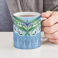 Aotearoa New Zealand New Year Ceramic Mug Maori Motifs with Silver Fern and Matariki Stars LT03 - Polynesian Pride