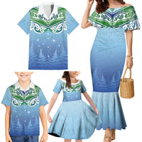 Aotearoa New Zealand New Year Family Matching Mermaid Dress and Hawaiian Shirt Maori Motifs with Silver Fern and Matariki Stars LT03 - Polynesian Pride