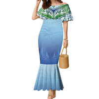 Aotearoa New Zealand New Year Family Matching Mermaid Dress and Hawaiian Shirt Maori Motifs with Silver Fern and Matariki Stars LT03 Mom's Dress Multicolor - Polynesian Pride