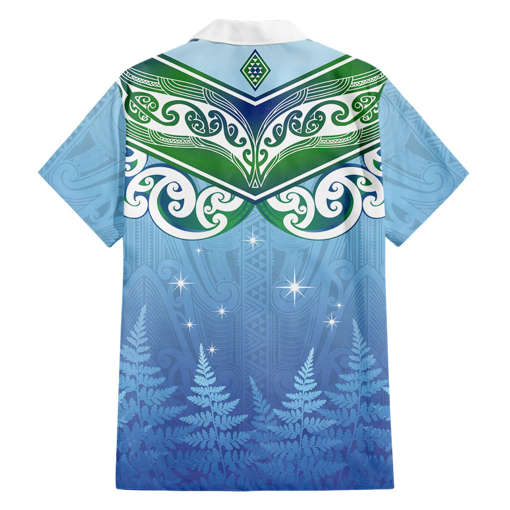Aotearoa New Zealand New Year Family Matching Off The Shoulder Long Sleeve Dress and Hawaiian Shirt Maori Motifs with Silver Fern and Matariki Stars LT03 - Polynesian Pride