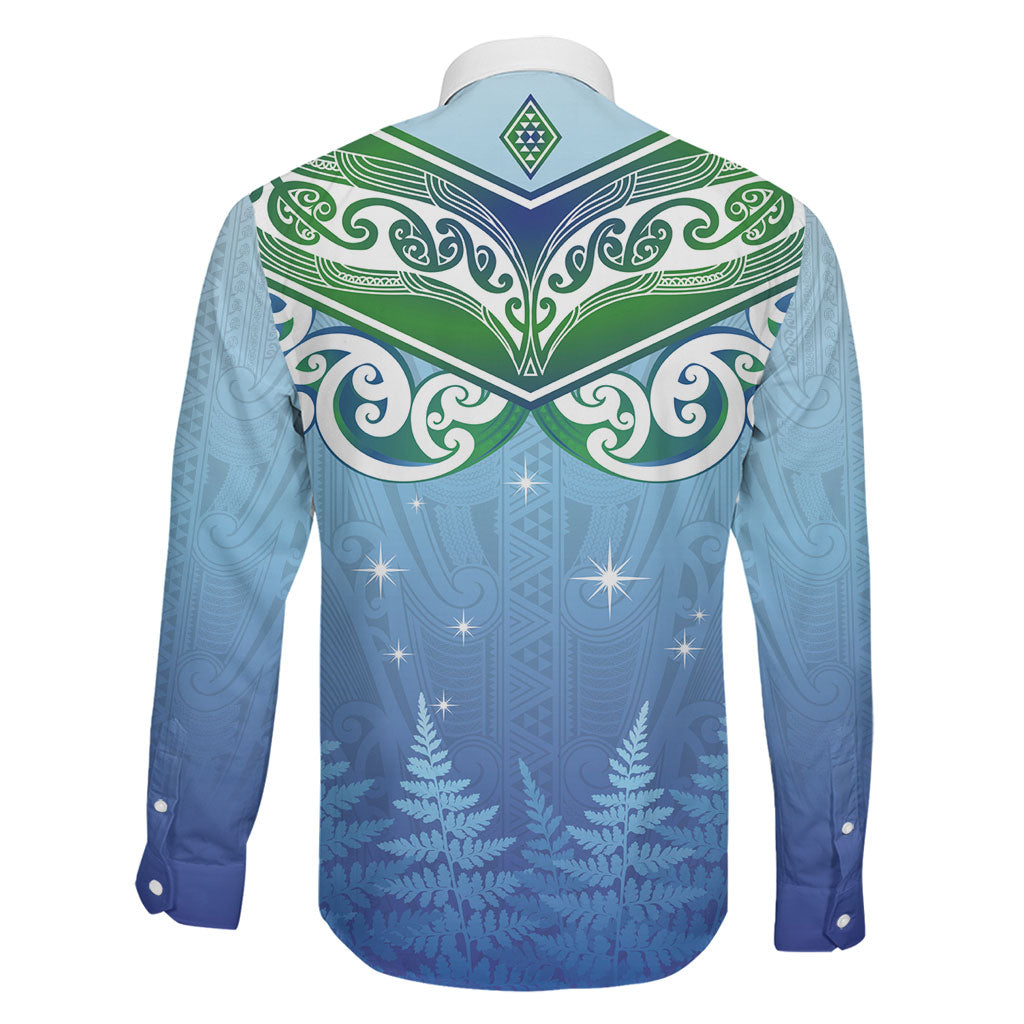 Aotearoa New Zealand New Year Family Matching Off Shoulder Maxi Dress and Hawaiian Shirt Maori Motifs with Silver Fern and Matariki Stars LT03 - Polynesian Pride