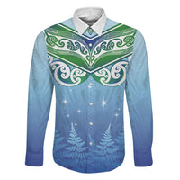 Aotearoa New Zealand New Year Family Matching Short Sleeve Bodycon Dress and Hawaiian Shirt Maori Motifs with Silver Fern and Matariki Stars LT03 Dad's Shirt - Long Sleeve Multicolor - Polynesian Pride