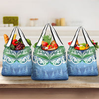 Aotearoa New Zealand New Year Grocery Bag Maori Motifs with Silver Fern and Matariki Stars