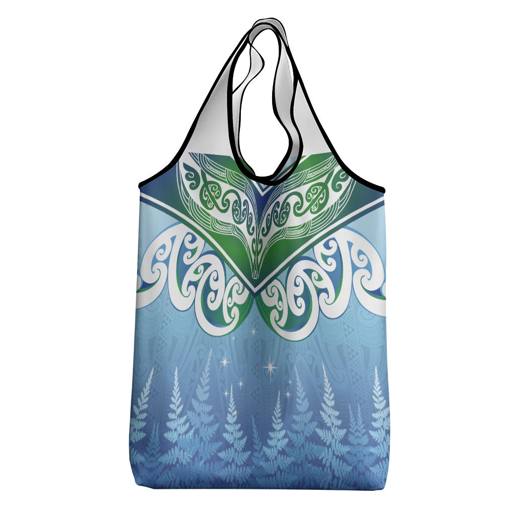Aotearoa New Zealand New Year Grocery Bag Maori Motifs with Silver Fern and Matariki Stars