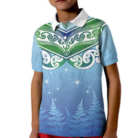 Aotearoa New Zealand New Year Kid Polo Shirt Maori Motifs with Silver Fern and Matariki Stars LT03 Kid Multicolor - Polynesian Pride