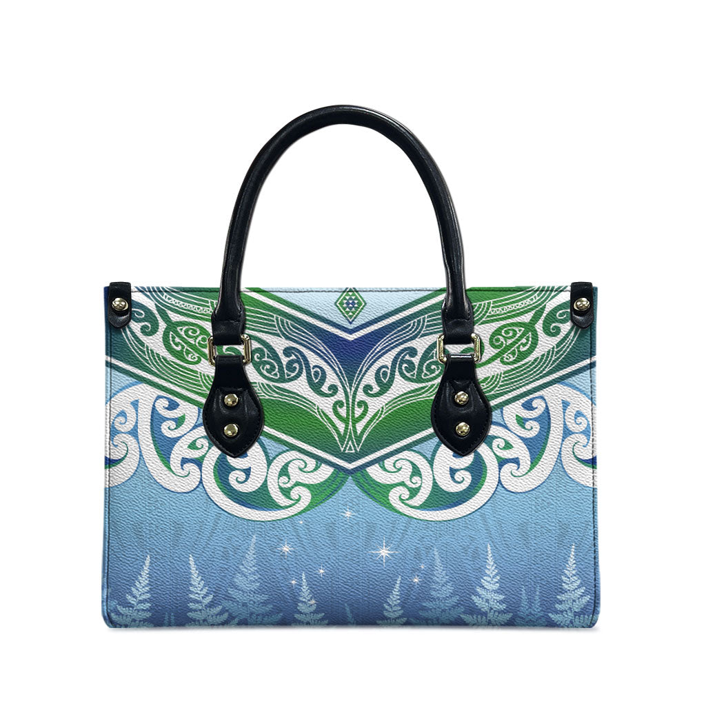 Aotearoa New Zealand New Year Leather Bag Maori Motifs with Silver Fern and Matariki Stars
