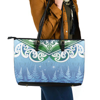 Aotearoa New Zealand New Year Leather Tote Bag Maori Motifs with Silver Fern and Matariki Stars LT03 - Polynesian Pride
