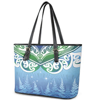 Aotearoa New Zealand New Year Leather Tote Bag Maori Motifs with Silver Fern and Matariki Stars LT03 - Polynesian Pride