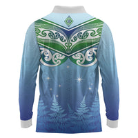 Aotearoa New Zealand New Year Long Sleeve Polo Shirt Maori Motifs with Silver Fern and Matariki Stars LT03 - Polynesian Pride