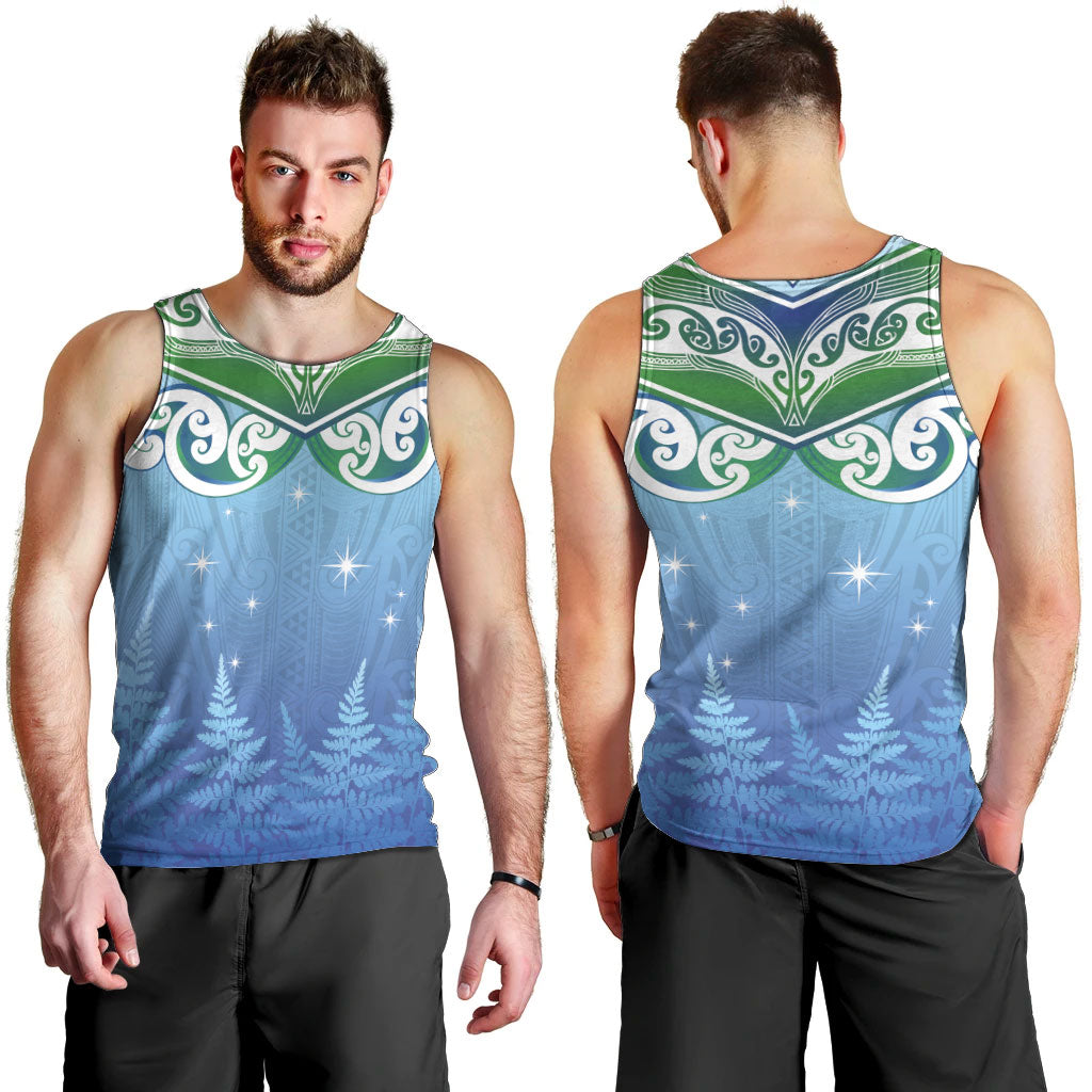 Aotearoa New Zealand New Year Men Tank Top Maori Motifs with Silver Fern and Matariki Stars LT03 - Polynesian Pride