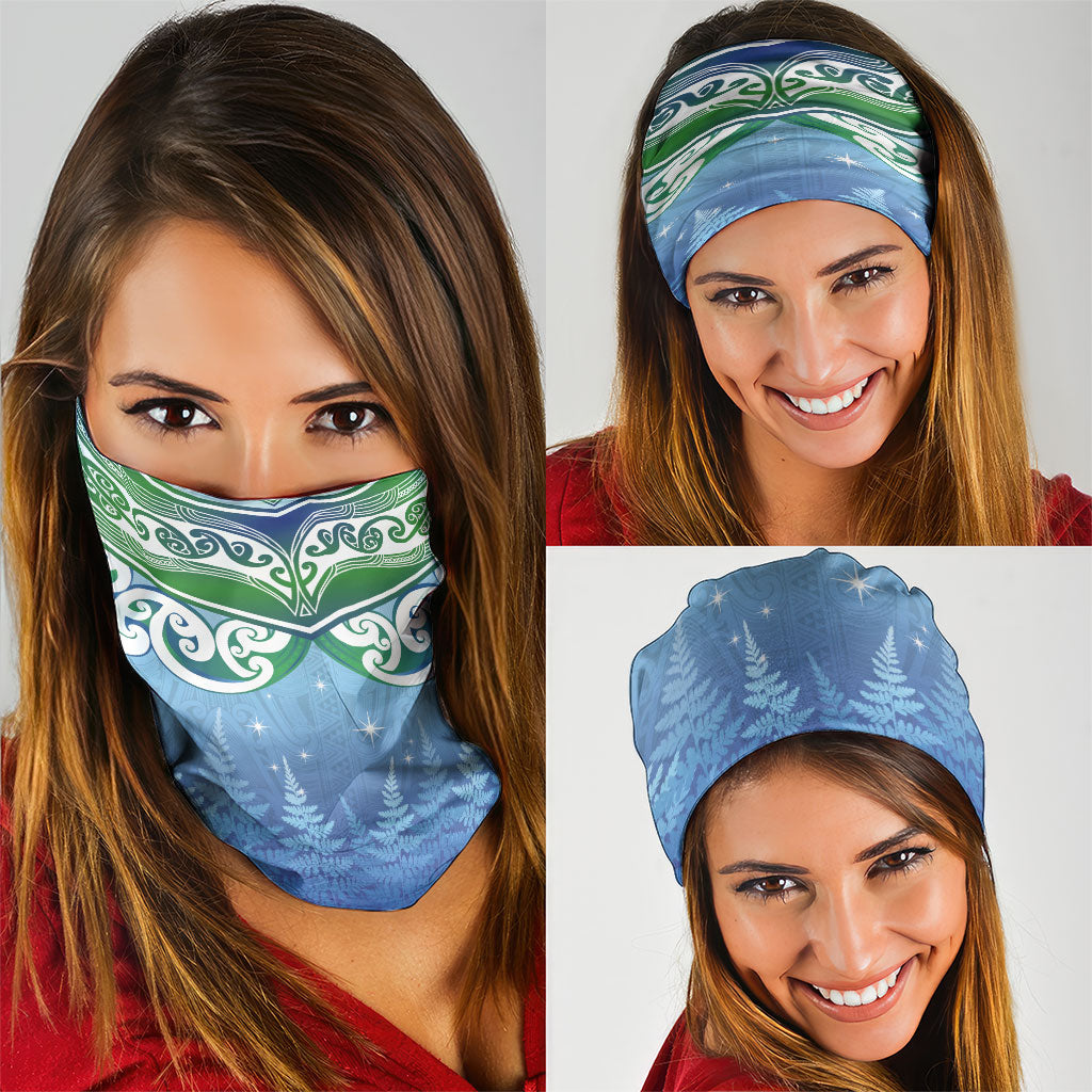 Aotearoa New Zealand New Year Neck Gaiter Maori Motifs with Silver Fern and Matariki Stars LT03 - Polynesian Pride