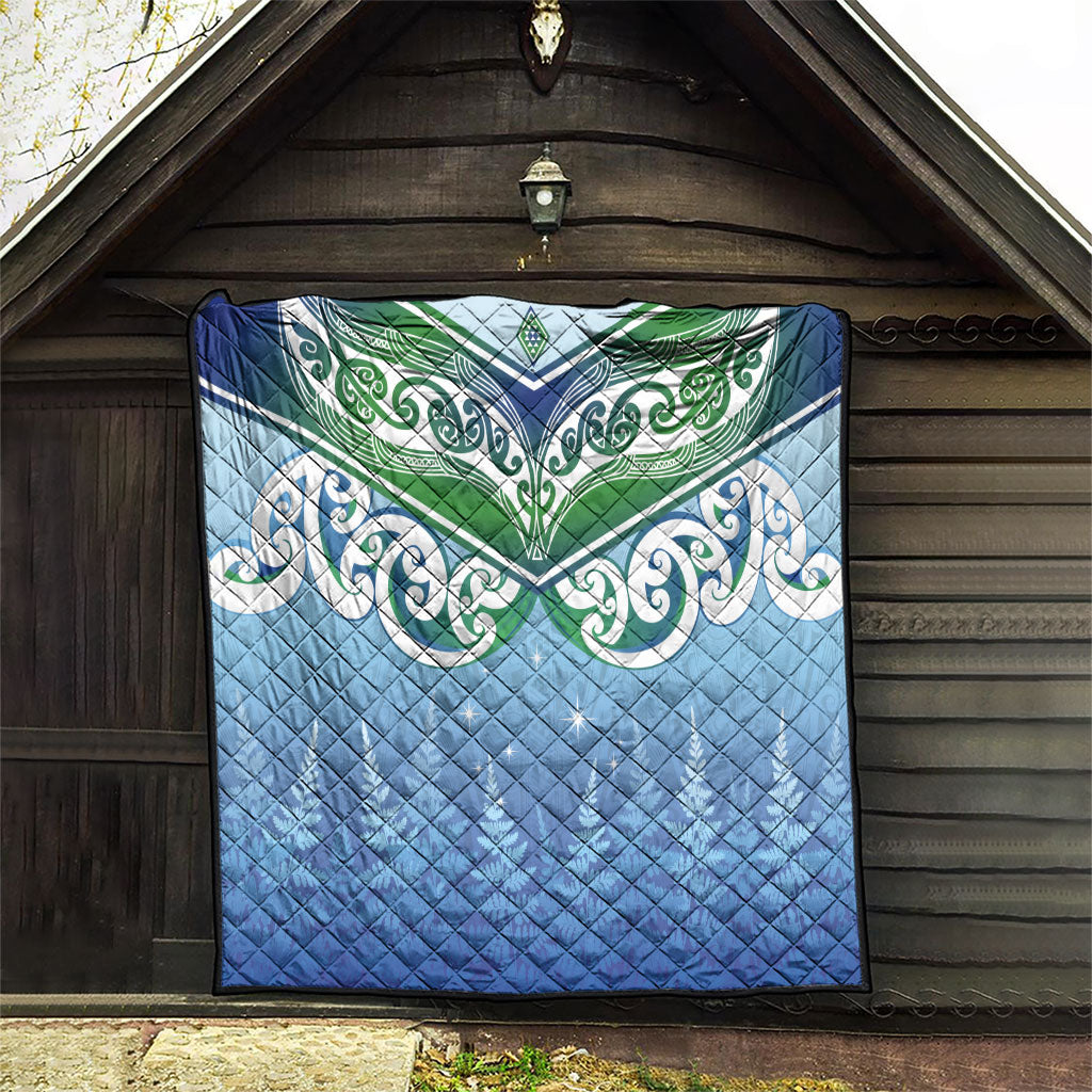 Aotearoa New Zealand New Year Quilt Maori Motifs with Silver Fern and Matariki Stars
