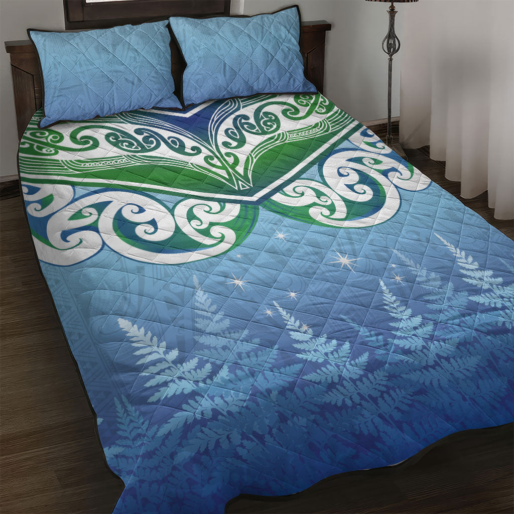 Aotearoa New Zealand New Year Quilt Bed Set Maori Motifs with Silver Fern and Matariki Stars