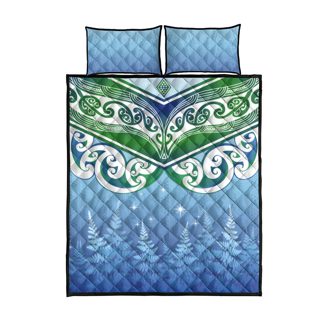 Aotearoa New Zealand New Year Quilt Bed Set Maori Motifs with Silver Fern and Matariki Stars