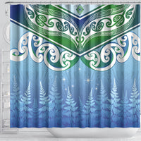 Aotearoa New Zealand New Year Shower Curtain Maori Motifs with Silver Fern and Matariki Stars LT03 - Polynesian Pride