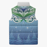 Aotearoa New Zealand New Year Sleeveless Puffer Jacket Maori Motifs with Silver Fern and Matariki Stars