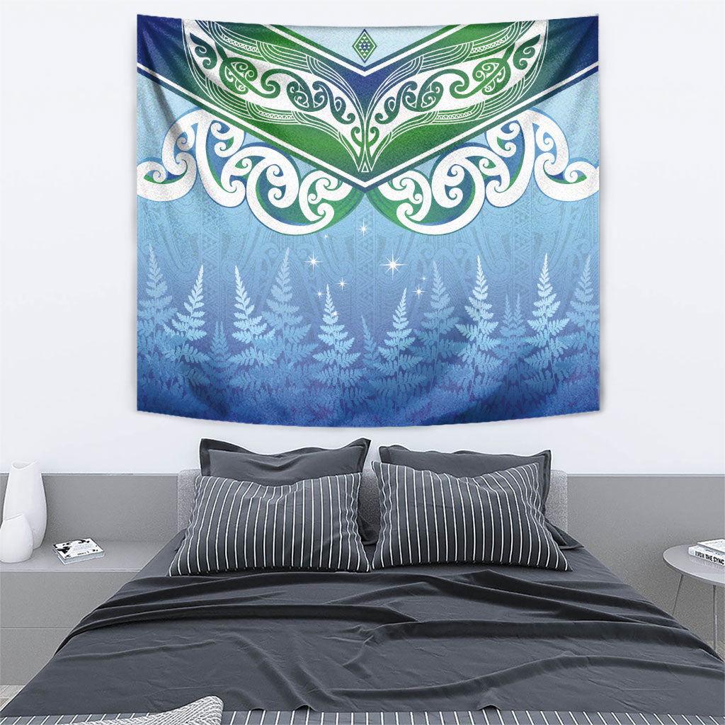 Aotearoa New Zealand New Year Tapestry Maori Motifs with Silver Fern and Matariki Stars