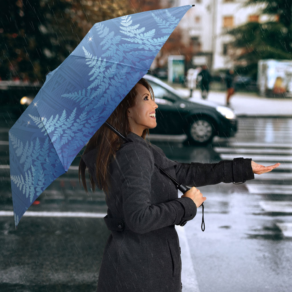 Aotearoa New Zealand New Year Umbrella Maori Motifs with Silver Fern and Matariki Stars