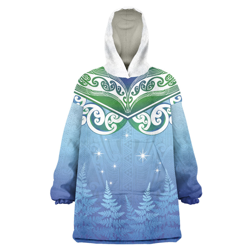Aotearoa New Zealand New Year Wearable Blanket Hoodie Maori Motifs with Silver Fern and Matariki Stars