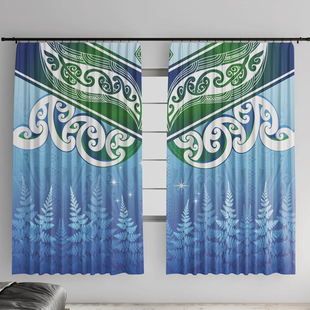 Aotearoa New Zealand New Year Window Curtain Maori Motifs with Silver Fern and Matariki Stars