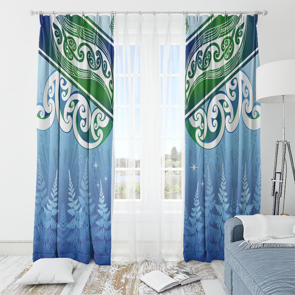 Aotearoa New Zealand New Year Window Curtain Maori Motifs with Silver Fern and Matariki Stars