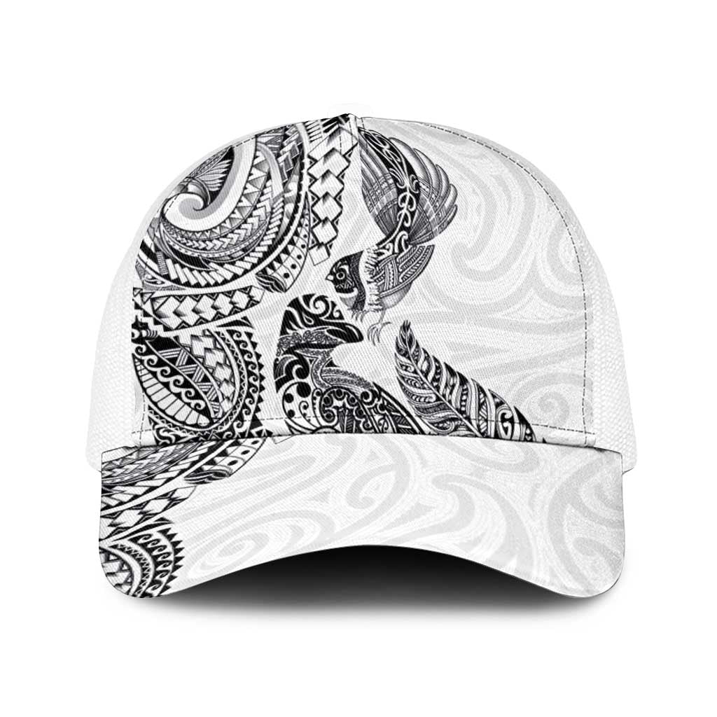 Aotearoa Moko Tribal Tattoo Baseball Net Cap New Zealand Maori Penguin and Fantail White Color