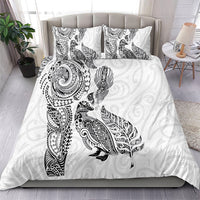 Aotearoa Moko Tribal Tattoo Bedding Set New Zealand Maori Penguin and Fantail White Color