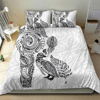 Aotearoa Moko Tribal Tattoo Bedding Set New Zealand Maori Penguin and Fantail White Color