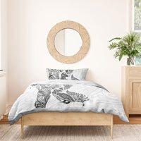 Aotearoa Moko Tribal Tattoo Bedding Set New Zealand Maori Penguin and Fantail White Color