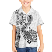 Aotearoa Moko Tribal Tattoo Family Matching Mermaid Dress and Hawaiian Shirt New Zealand Maori Penguin and Fantail White Color LT03 Son's Shirt White - Polynesian Pride