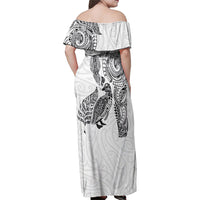 Aotearoa Moko Tribal Tattoo Family Matching Off Shoulder Maxi Dress and Hawaiian Shirt New Zealand Maori Penguin and Fantail White Color LT03 - Polynesian Pride