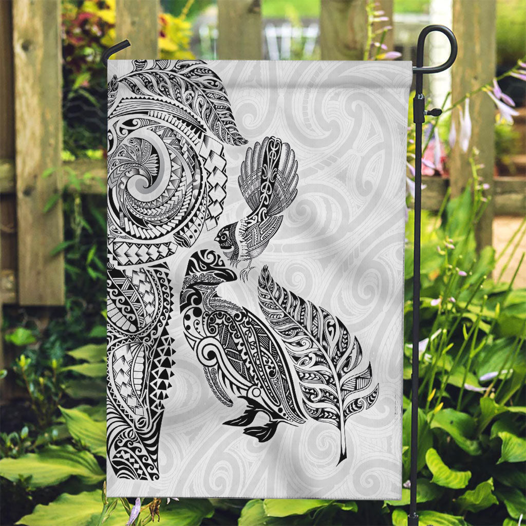 Aotearoa Moko Tribal Tattoo Garden Flag New Zealand Maori Penguin and Fantail White Color LT03 Garden Flag White - Polynesian Pride