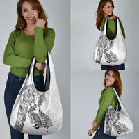 Aotearoa Moko Tribal Tattoo Grocery Bag New Zealand Maori Penguin and Fantail White Color LT03 - Polynesian Pride