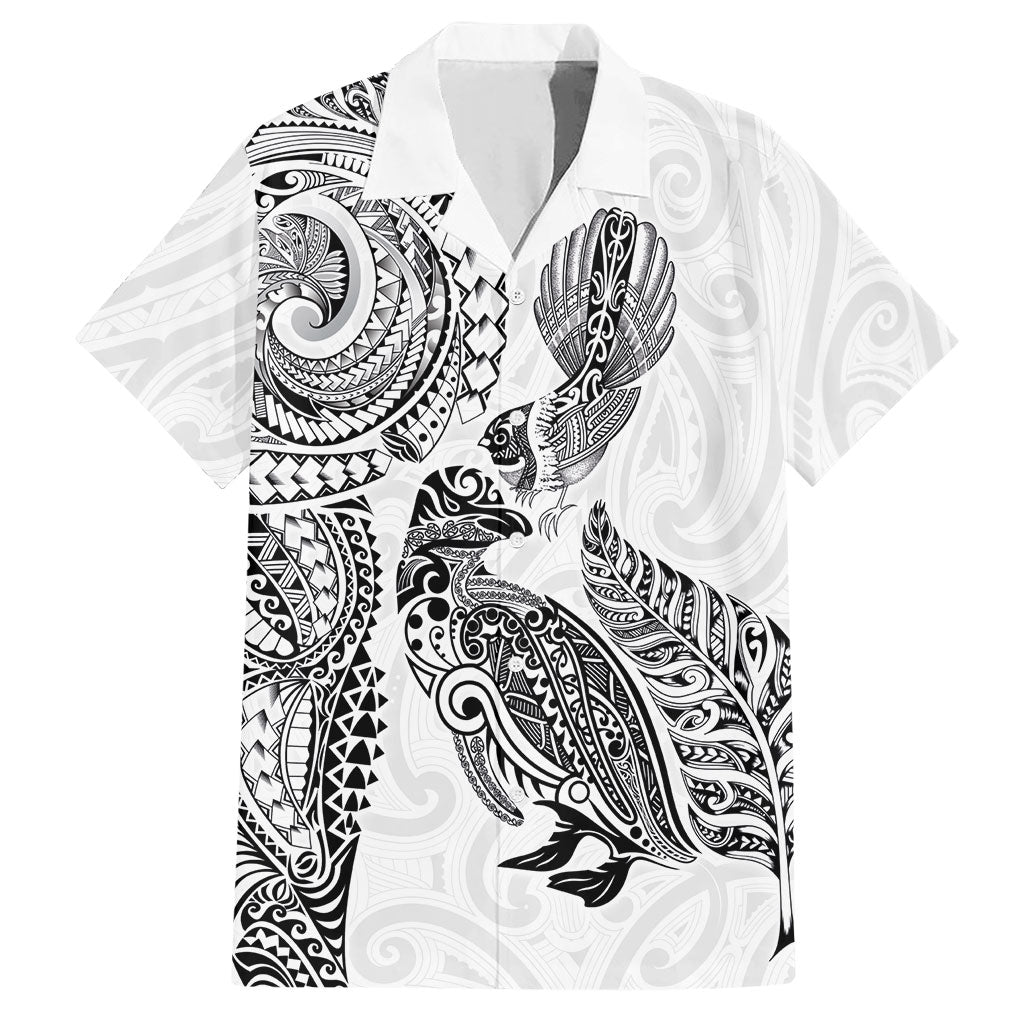 Aotearoa Moko Tribal Tattoo Hawaiian Shirt New Zealand Maori Penguin and Fantail White Color